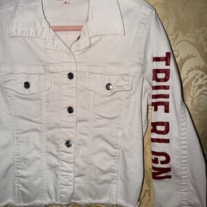 True Religion White Denim Jacket with Red Accents